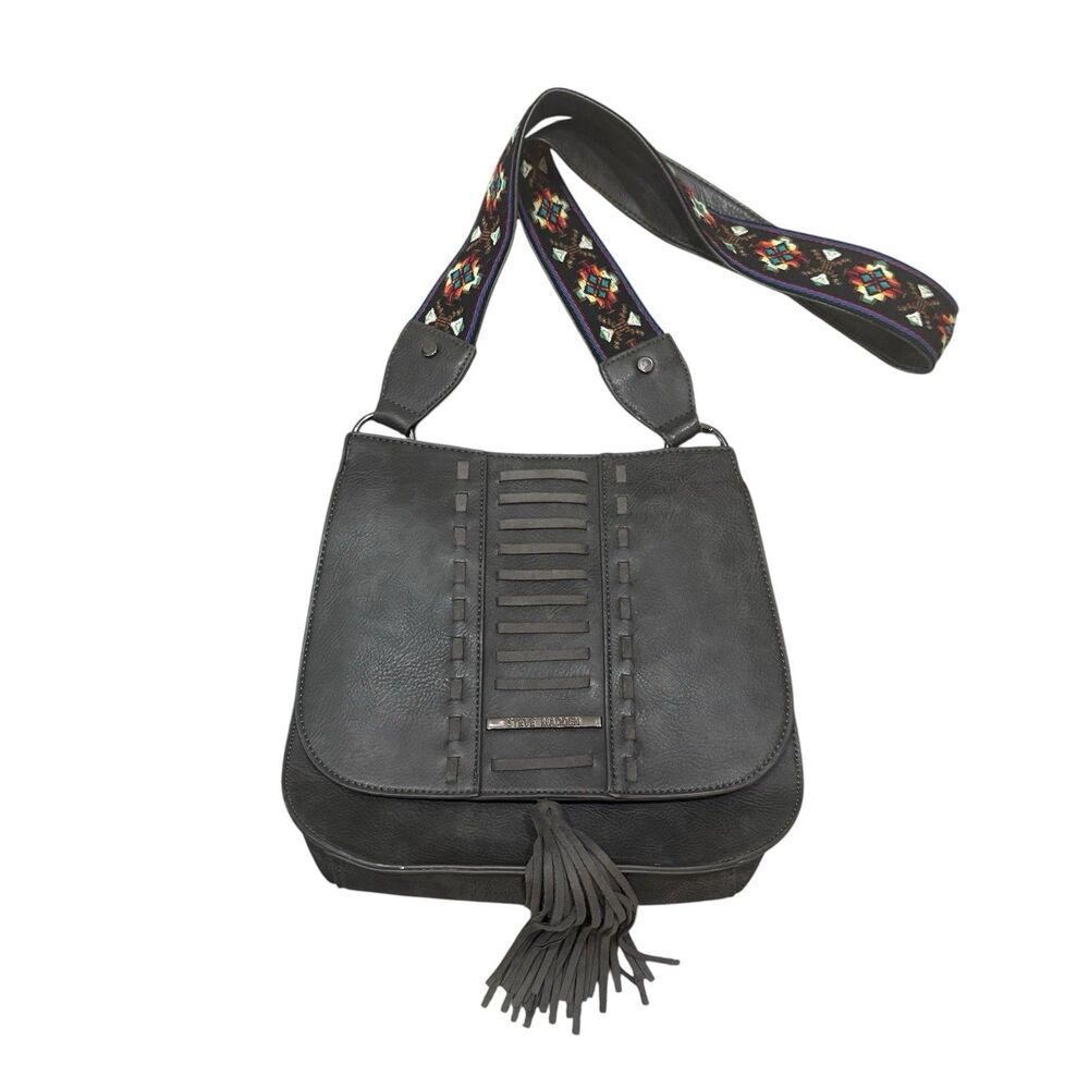 Steve Madden Gray Saddle Bag With Embroidered Strap